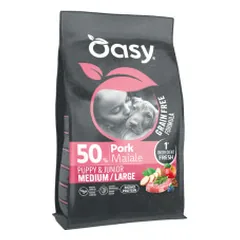 Oasy Grain Free Puppy Small/Mini sausas pašaras su kiauliena mažų veislių šuniukams - Zoobaze