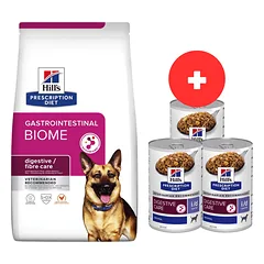 HILL'S Prescription Diet Canine GI Biome 10 kg maistas virškinimo ligomis sergantiems šunims + 3 x 360 g pašaro šunims NEMOKAMAI