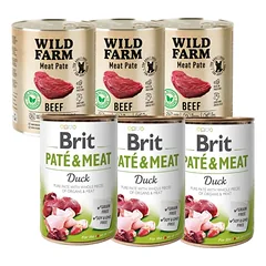 BRIT PATE & MEAT DUCK 3x800g + WILD FARM Pate Beef 3x800g