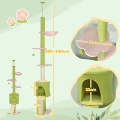 Kačių draskyklė su reguliuojamu aukščiu ir hamaku, žalia, rožinė ir kreminė balta, 220–240 cm — 3 nuotrauka