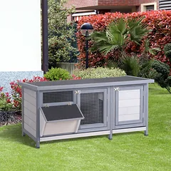 Medinis lauko narvas triušiams ir jūrų kiaulytėms, žieminis namelis su bituminiu stogu, 112x50x54 cm, pilkas/juodas — 2 nuotrauka