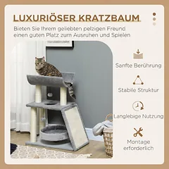 Kačių draskyklė su guoliu ir U formos platforma, šviesiai pilka, 76 cm — 4 nuotrauka