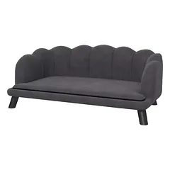 Šunų ir kačių sofa su atlošu, medinėmis kojelėmis ir skalbiamu užvalkalu, vidutinio dydžio šunims iki 25 kg, tamsiai pilka