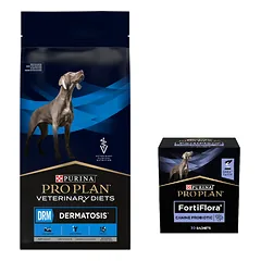 PURINA Veterinary PVD DRM Dermatozė 12kg + PURINA PVD FortiFlora Dog 30 paketėlių