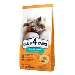 CLUB 4 PAWS Premium Visavertis pašaras suaugusioms sterilizuotoms katėms su lašiša, 14 kg